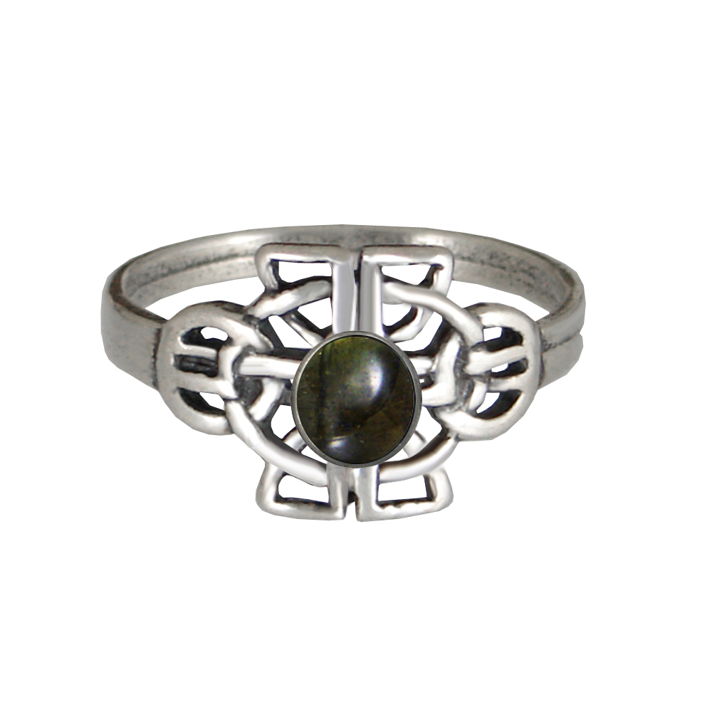 Sterling Silver Celtic Knotwork Ring With Spectrolite Size 6 Sterling Silver Celtic Knotwork Ring With Spectrolite Size 6